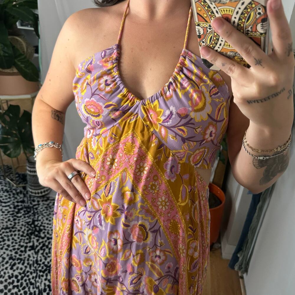 Spell & The Gypsy Lolita Floral Halter Maxi Dress Dress Orange Combo Size XS - Picture 4 of 6